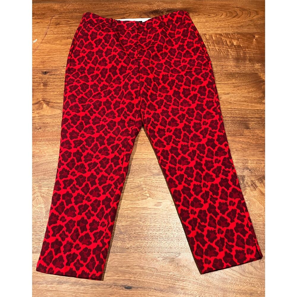 Talbots Hampshire Ankle Pants 12P‎ Curvy Red Leopard Print Cotton Blend